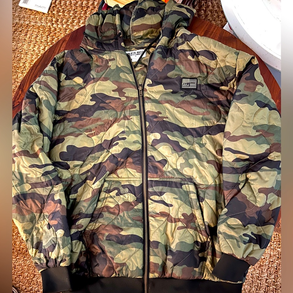 Black Rifle Coffee Co. Camo Poncho Liner Hoodie- Stay Cozy in Style! Size Medium